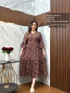 midi dress rayon//homey dress rayon motif bunga terbaru//Midi lengan baloon//nagita dress