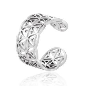 Fashion Aesthetic Geometric Flower of Life Rings for Women Open Religious Amulet Stainless Steel Jewelry Gifts Wholesale 2024