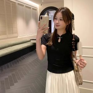 PEIXI | Stylish Retro & Traditional Elegance Stand Collar Short Sleeve T Shirt