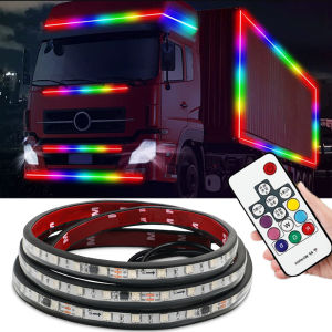 PENCL 24V Strobe Running Streamer Led Strip Lights with Remote Control For Van Truck Decoration Dynamic Colorful Atmosphere Lamp Flexible DRL Car Styling Chassis Light