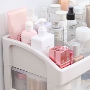 Rak Kosmetik Multifungsi 3 Laci Organizer Warna Abu-abu