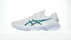 ASICS Men SOLUTION SPEED FF 4 Tennis Shoes in White/Pitch Green