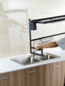 Rak Piring Wastafel Stainless Steel Warna Hitam Peralatan Dapur Kokoh Kuat