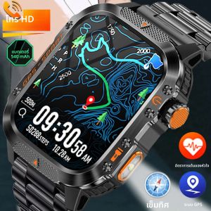 นาฬิกาสมาร์ทวอทช์ทหารกลางแจ้งรุ่นใหม่ปี 2025 สำหรับผู้ชาย พร้อม GPS ไฟฉาย โทรผ่านบลูทูธ หน้าจอ AMOLED 2.01 นิ้ว กันน้ำ 3ATM นาฬิกาสมาร์ทวอทช์สำหรับเล่นกีฬา