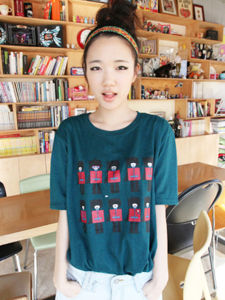 Pure Cotton round Neck Short Sleeve T-Shirt Womens Summer Casual Cartoon Print Street Style Loose Fit Mid-Length Top