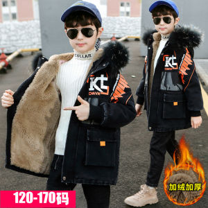 Thickened Denim Fleece Jacket for Boys Winter Middle Large Children Trendy Winter Clothes Parka Coat Korean Style Kids Clothes