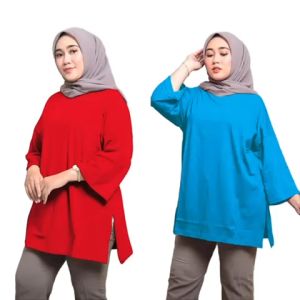 Baju Wanita Oversize Blouse Atasan Wanita Polos Jumbo Baby Terry Lengan 7/8 model terbaru