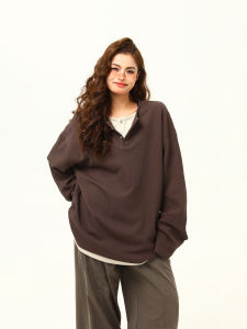 Wild Azi American Retro Fancy Fake Two-Piece Long Sleeves Bottoming Shirt Womens Autumn Easiest for Match Lazy and Loose Tops