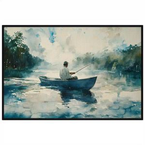 Tranh màu nước phong cảnh câu cả giữa hồ. Tranh treo tường dán tường canvas trang trí. CGI-1858