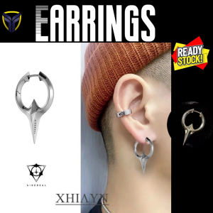 【Franco Fashion】Men Women Inverted Sword Screeching Buckle S925 Sterling Silver Punk Personality Hoop Earrings Gradient Color Taper Studs