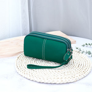 Cowhide Women Wallet Genuine Leather 3 layers Zipper Wristlet Bag  Lady Clutch Coin Purse Credit Card Holder Mobile phone bag