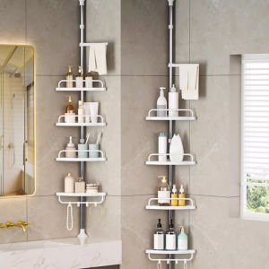Stainless Steel Bathroom Corner Storage Rack Telescopic 4 Layer Shower Organizer For Shampoo Shower Gel Punch-Free Bathroom Rack