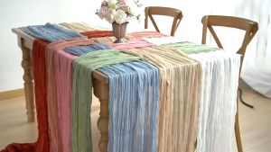 Polyester Crinkle Table Runner Cheesecloth Table Runner Gauze Tablecloth Boho Rustic Decorations For Wedding Decor Reception 90*180cm