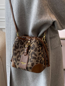 High-End Sensation Womens Mini Bucket Bag Fashionable Leopard Print Single Shoulder Crossbody Bag Trendy Design Casual Style