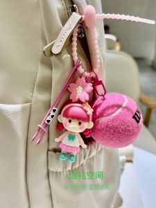 Creative Pink Letter Tennis Pendant Keychain Bag Car Ornament Cute Girl Tennis Accessory Made in China Fashionable Gift