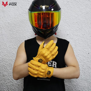 Vintage Motorcycle Gloves Leather Men Women Protective Motorbike Gloves Summer Touch Screen Perforated Motorcross Guantes Yellow