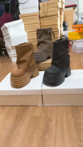 Giày Boots Đế Xuồng Cổ Ngắn Có Áo Phủ - Dây Thắt Phía Sau - Da Vi Sợi -10CM B849-4509