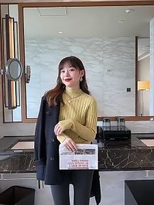 Threaded Half High Collar Bottoming Shirts For Women Trendy Versatile Top Solid Color Knitwear