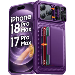 Multi‑Function Phone Cover for iPhone 17 / 18 Pro Max Built‑in Camera Button RFID Wallet Slot Slide Lens Cover Shock Case-Orange
