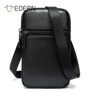 EDERN New Genuine Leather Sling Bag for Men Mini Shoulder Bag Fashion Casual Phone Waist Pouch Cowhide Belt Bag Mens Crossbody Bag