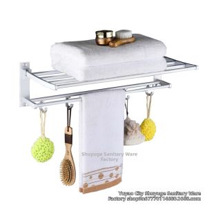 Folding Double Layer Bathroom Shelf with Hooks