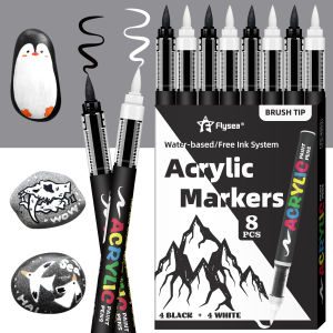 8pcs Black and White Acrylic Paint Markers Set Large Ink Capacity Acrylic Markers for Illustration Sketching Wood Glass Fab