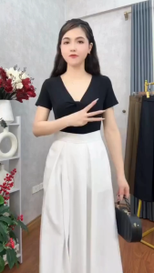 Quần ống rộng lưng cao ỐNG SIÊU RỘNG VẢI FOS thời trang đai dán -QVHC