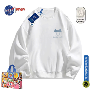 เสื้อสเวตเตอร์คอตตอน NASA คอกลมแขนยาวสไตล์อเมริกันสบายๆ ลายการ์ตูนสำหรับผู้หญิงในฤดูใบไม้ร่วงและฤดูหนาว