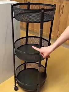 BMZAR No Installation Foldable Trolley Storage Rack Moveable Snacks Rack Large Steel Rotating Storage Trolley Mobile Storage Rack