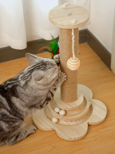 Lovinland Pet Cat Toy Scratcher Cat Turntable Funny Cat Stick Balls Durable Sisal Scratching Board Cat Supplies Cat Grab Column