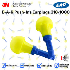 3M E-A-R Push Ins Earplugs 318-1000 Uncorded NRR 28 dB Individually packaged Washable Earplug Uncorded Made in USA