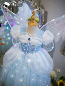 Elsa Princess Skirt Girls Birthday Dress Glowing Wings Childrens Ice Age Frozen Cotton Gored Skirt Summer Fashion Kids Clothing