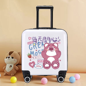 Cute Childrens Luggage Cartoon Bear Travel Suitcase Gender Neutral Carry-On Bag with Wheels Zipper Closure ABS+PC Material