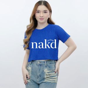 NAKD FASHION DREA BASIC CASUAL ROUND NECK COMFY BARK CREPE SEMI CROP DAILY BLOUSE TOP FOR WOMEN 1822