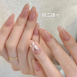 Pink Butterfly Wearable Nails Almond Shape Waterdrop Design False Nails Finished Product Nail Art Tools for Any Skin Type