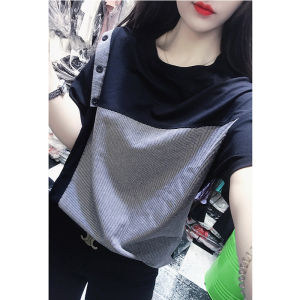 WANGGONGZHU | Womens Loose Fit Cotton T-Shirt Short Sleeve Thin Design Summer Top Slimming Effect Princess Style Casual Wear 2021 Summer