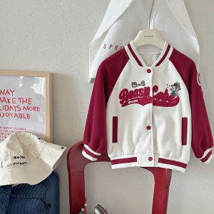 Girls Baseball Uniform Jacket Autumn Outerwear Loose Casual Hong Kong Style Childrens Fashion Streetwear Cotton Blend Coat