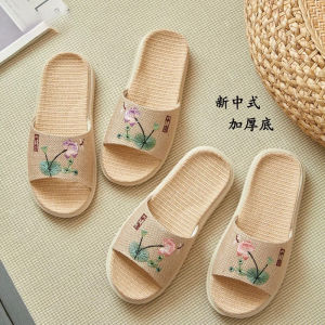 Dép Vải Lanh Thêu Thoáng Khí Chống Trượt Cho Nữ Dép Vải Lanh Cotton Mùa Hè Trong Nhà Thoáng Khí Thấm Hút Mùi Bốn Mùa