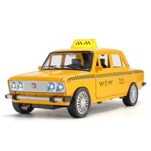 1:18 Scale LADA Taxi Alloy Car Model Diecast Car Sound Light Car Lovers Collection Kids Birthday Gift Metal Boys Toys