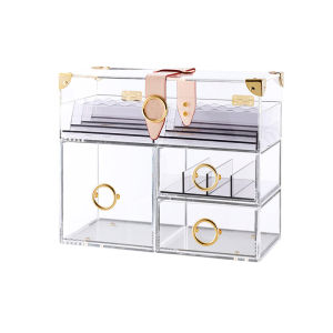 Acrylic Cosmetic Storage Box Transparent Desktop Organizer Drawer Style Makeup Brush Holder North European Style 3 Layers