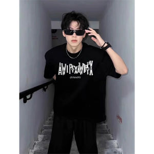 American Style Heavyweight Cotton T-Shirt Mens Summer Fashion Half Sleeve Oversize Pure Cotton Top Streetwear Printed Casual