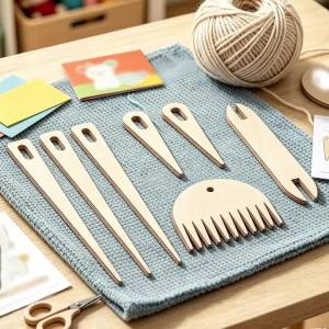 YOMDID 7 Món Bộ Dụng Cụ Dệt Bằng Tay Bằng Gỗ DIY Dụng Cụ Thủ Công Dệt Bằng Gỗ Với Kim Mắt Lớn Và Con Thoi Bằng Gỗ Để Dệt