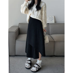 Váy Dài Chữ a Màu Đen Cạp Cao Cho Nữ Mùa Thu Cỡ Lớn Dáng Quả Lê Váy Midi Bằng Len Xếp Ly Kiểu Dáng Công Sở Phong Cách Hàn Quốc