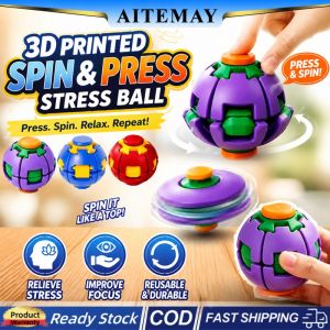 Aitemay 3D Printed Fidget Stress Relief Ball - Press & Spin Squeeze Toy Mini Deformable Gyro for Adults Teens Anxiety Relief Office School Travel