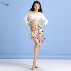 Belly Dance Practice Loose Fitting Bat Sleeve Tassel Sequin Hip Scarf Oriental Dance Practice Set For Women
