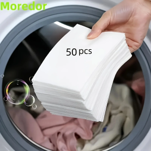 50Pcs Plastic-Free Laundry Detergent Tablets Hypoallergenic Liquid-Free Laundry Tablets - Powerful Decontamination and Biodegradable Cleaning Strips! for Commercial/Laundry Room Home Dormitory Travel Camping Style and Hand Washing No Waste Fresh ...