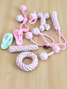 JUSTINLAU Pet Toys Anti-bite Teeth Cleaning Toys Pink Blue Mini Ball Cotton Knot Tooth-grinding Toys for Dogs Home Pet Supplies