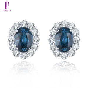 Lohaspie เครื่องประดับจริง1.8กะรัตสเตอร์ลิงต่างหูเงินทรงยาว925ลอนดอนบลูโทปาสเข้มแท้ต่างหูโกเมน Rhodolite ต่างหูบุษราคัมสีฟ้าสำหรับผู้หญิงเครื่องประดับเงิน925