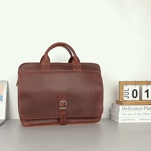 Tas Kerja Laptop Retro Luufan Tas Tangan Kulit Asli Tas Tote Kerja Harian 16 inci Tas Pria