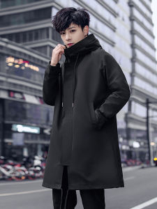 New Spring 2025 Mens Thickened Cotton Jacket Long Coat Loose Fit Autumn Winter Outerwear Black Large Size Windbreaker